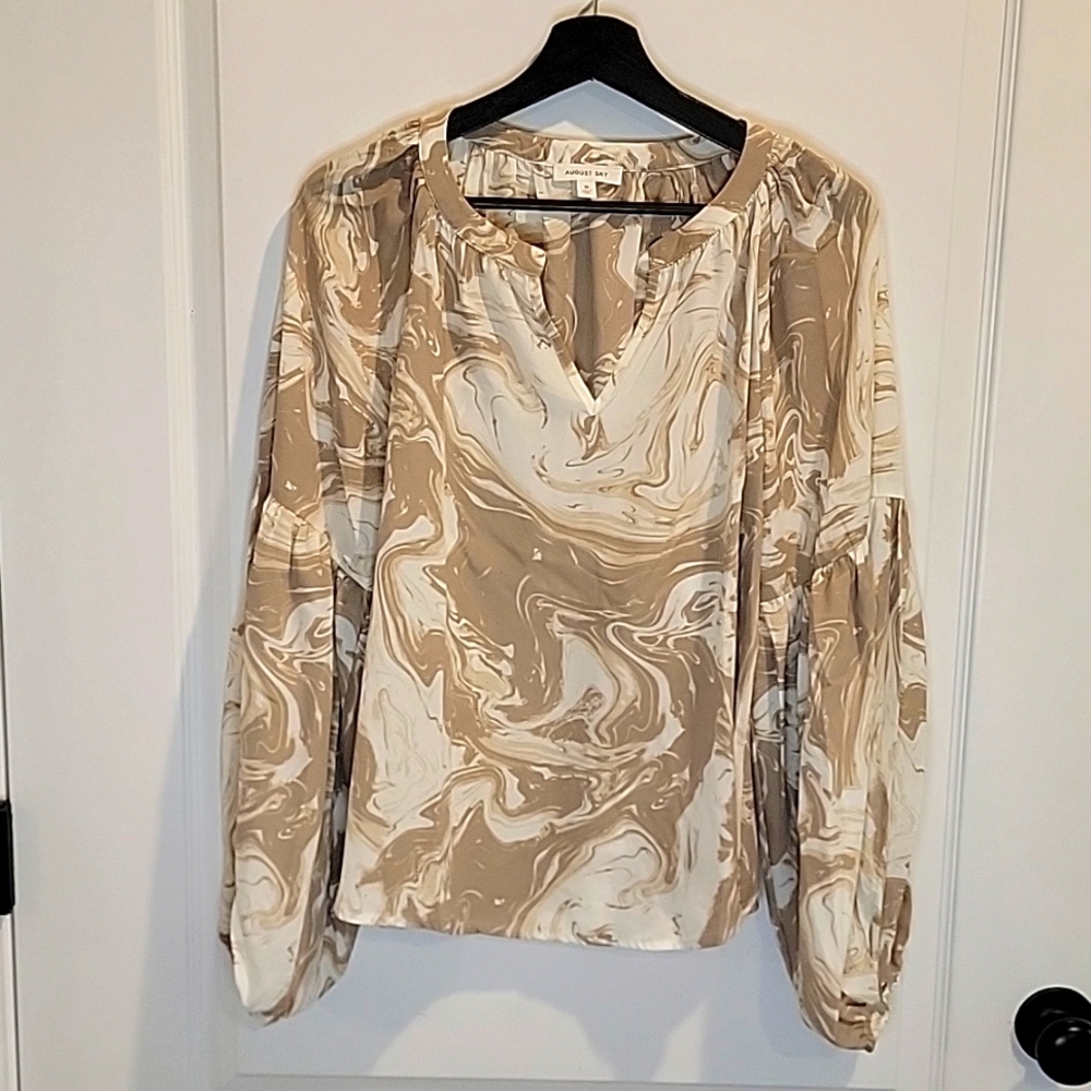 August sky Women's Blouse, Color Taupe, Size Medium, New In Polybag
